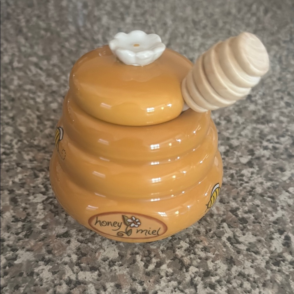 New! Charming Ceramic Honey Miel Pot with Dipper